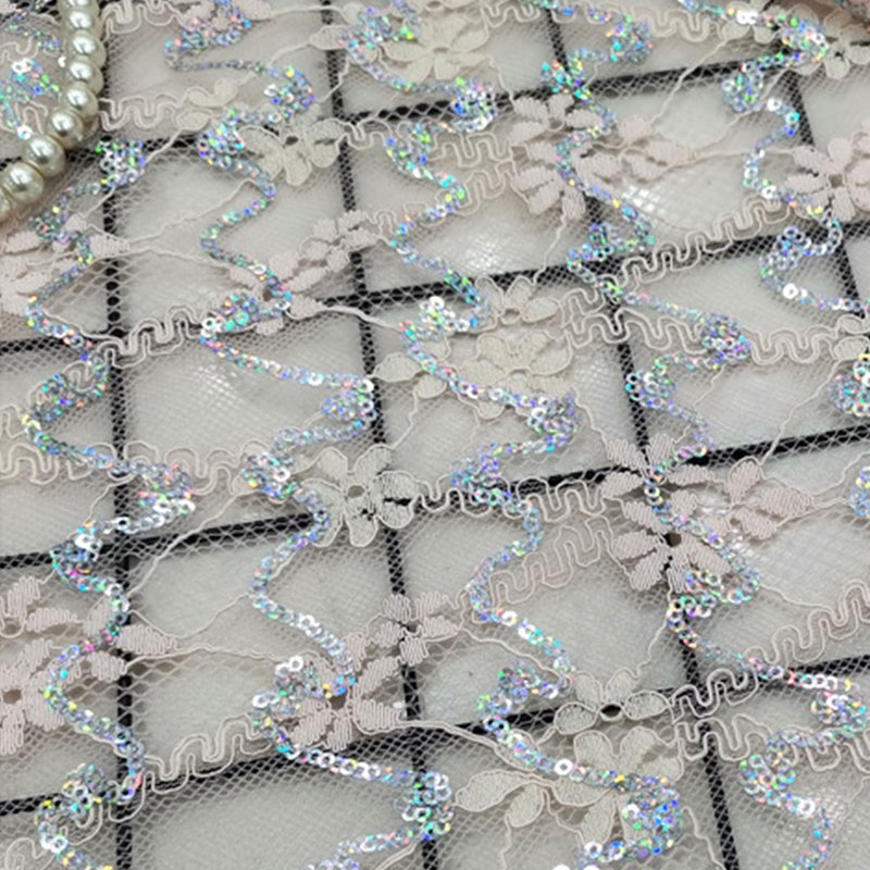 Embroidered Fabric Sequin Evening Nylon Lace Fabric for Women's Wear W 13